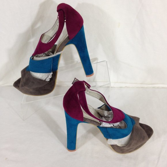 Shoes Of Soul-Final Price- Platform Heels Size 7 Grey/Teal/Berry - Picture 3 of 11
